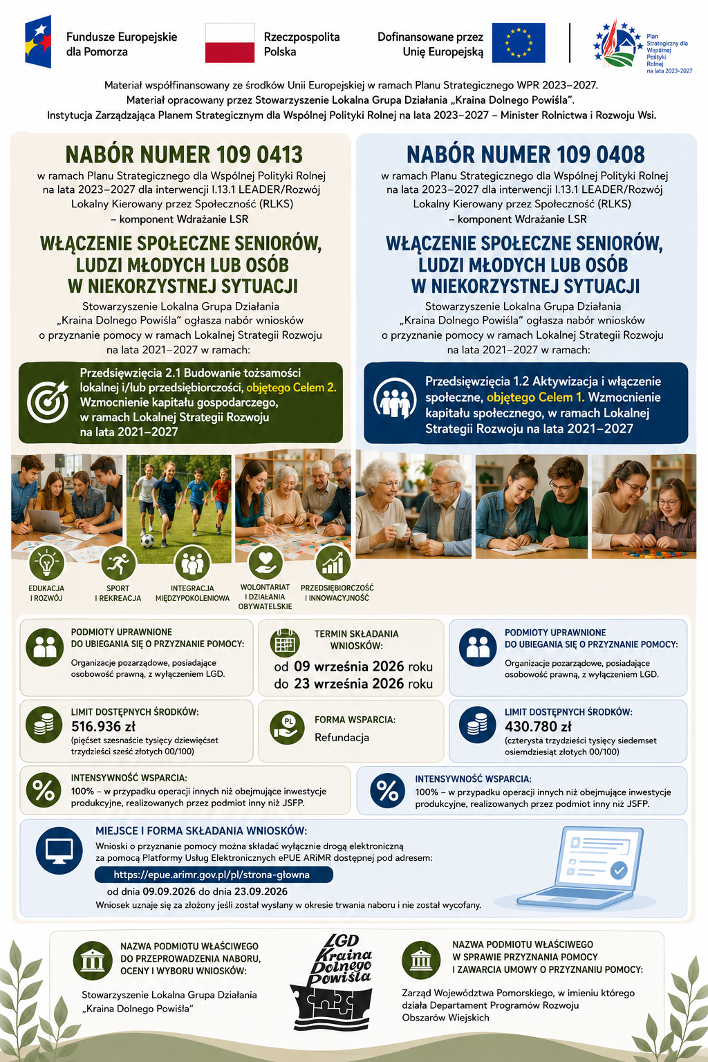 Plakat opisujący nabór wniosków przez LGD